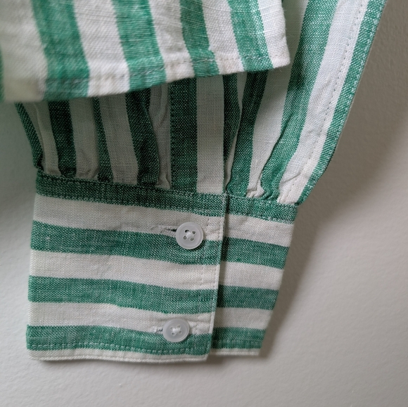 J.Crew NWT Green Striped Cabana Linen Top S Coastal Preppy Spring Minimalist - Picture 5 of 8